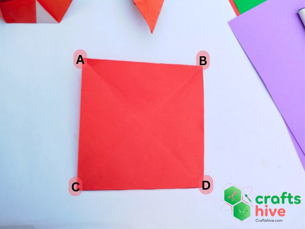 the paper after diagonal creases