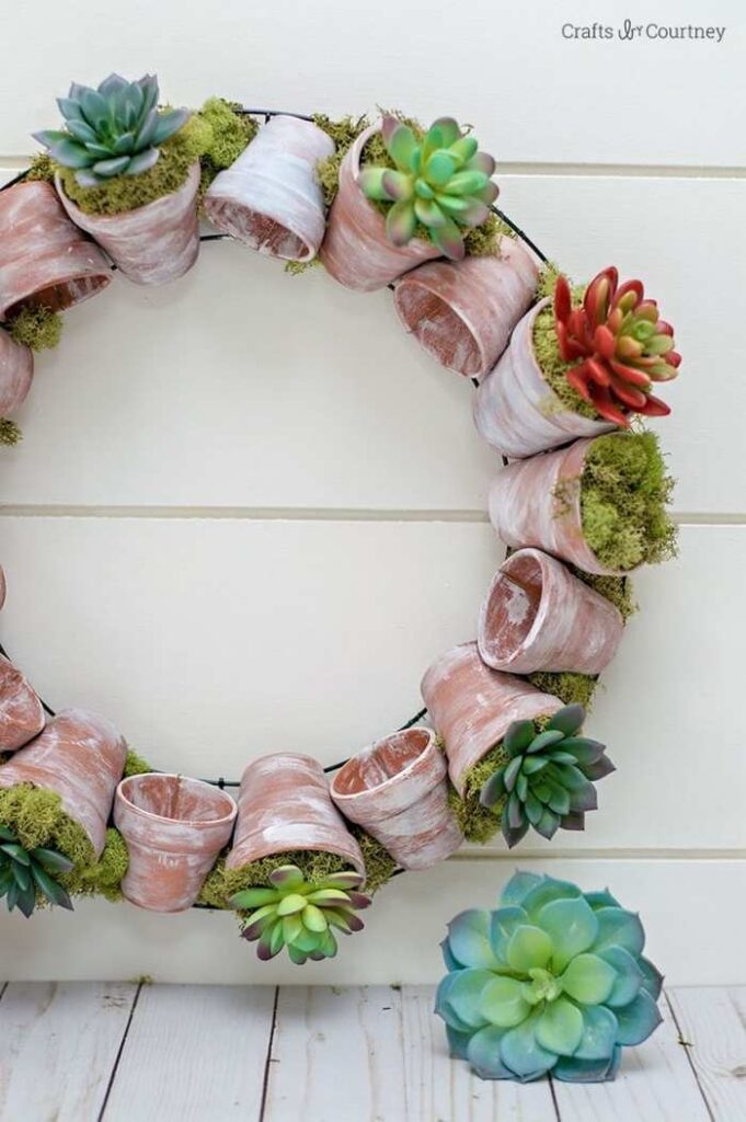 DIY succulent wreath with terracotta pots