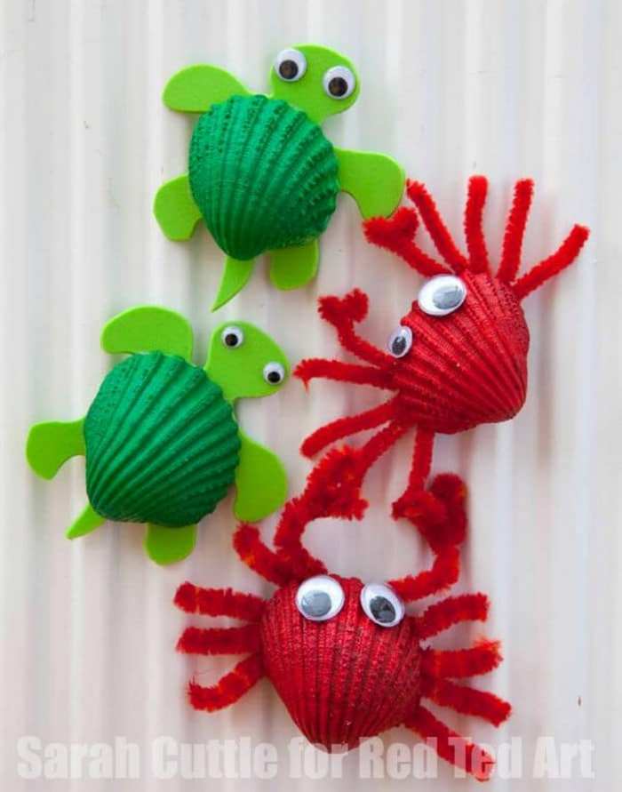 Crab fridge magnets made from seashells