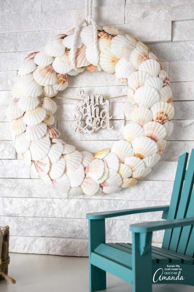 DIY seashell wreath with assorted shells