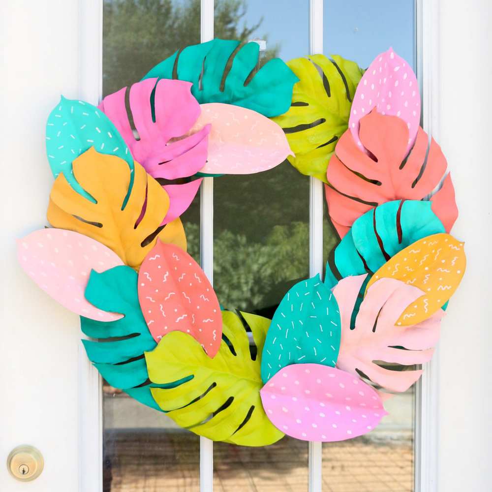 DIY colorful palm leaf wreath