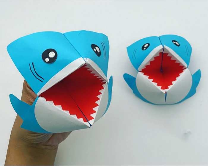 Fun paper shark toy craft for kids with movable mouth
