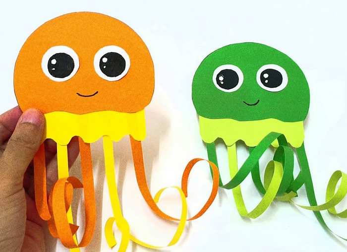 Cute handmade paper jellyfish craft with hanging tentacles