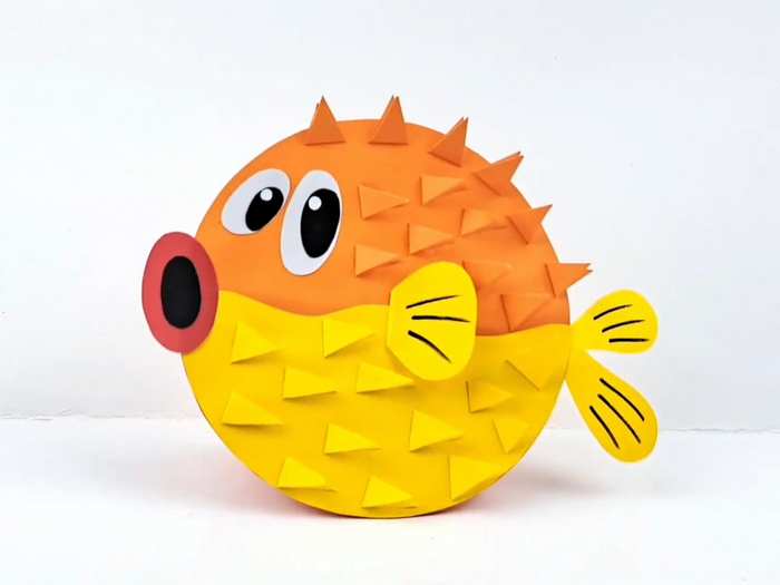 Paper puffer fish craft with spiky folded design for kids