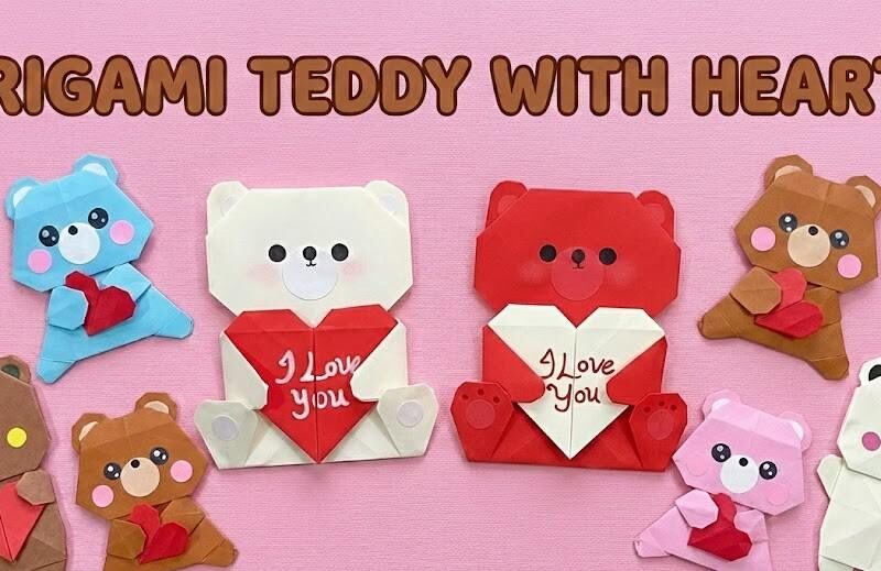 6 Ways to Craft Origami Teddy Bear with Heart Cards