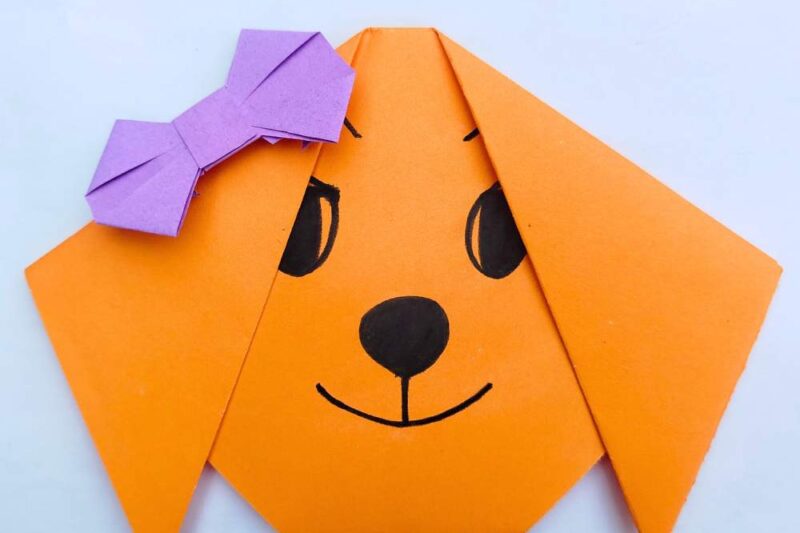 Cute Origami Puppy With Bow Craft for Kids