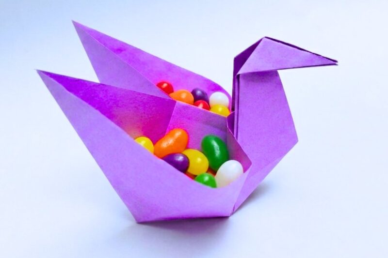 How to Fold Origami Swan Candy Box & Dish for Kids