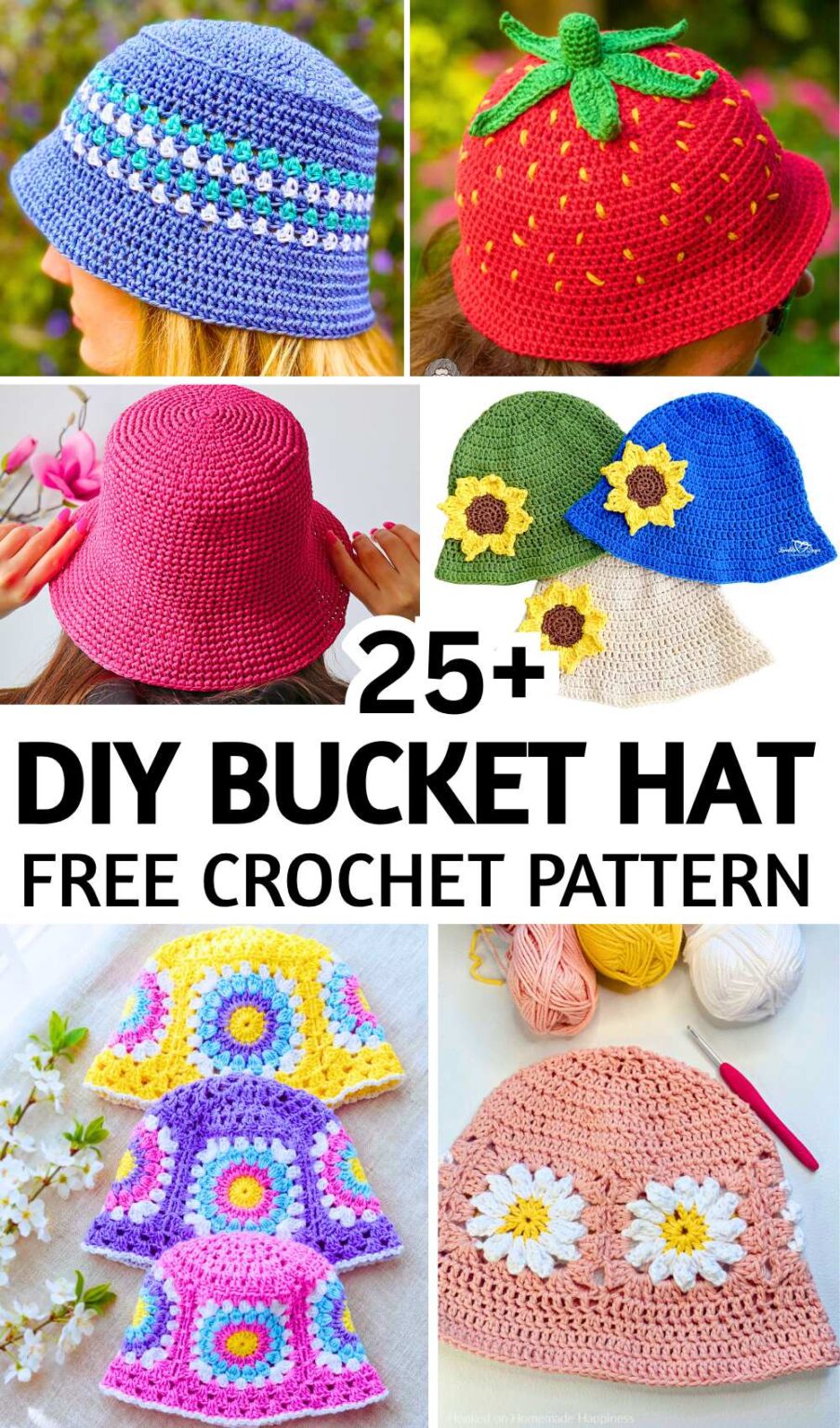 25 + Free Crochet Bucket Hat Patterns (All Variations)
