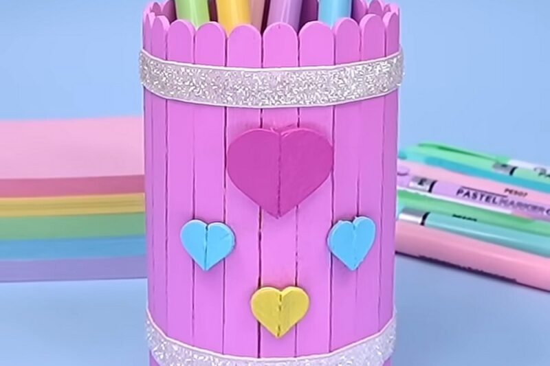 DIY Popsicle Stick Pen Holder Decoration Craft For Kids