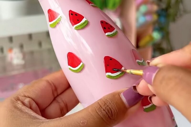 How to Paint a Glass Bottle & Make Watermelon Flower Vase