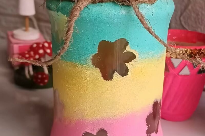 DIY Pastel Painted Mason Jar Lantern for Summer Decoration