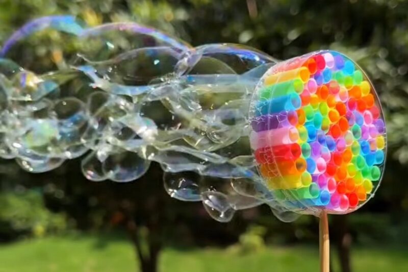 DIY A Rainbow Bubble Wand at Home for Summer Activities