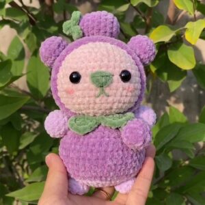 Free Crochet Eggplant Bear Plushie Pattern for Gifting to Girls