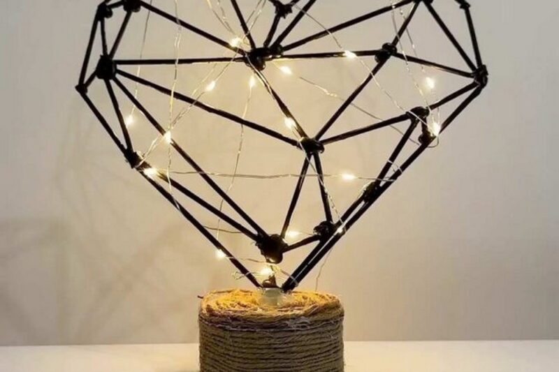 DIY Heart Décor Lamp From Wooden Sticks [with FREE TEMPLATE]