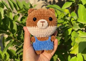 Free Crochet Dog In Overalls Plushie Pattern for Kids