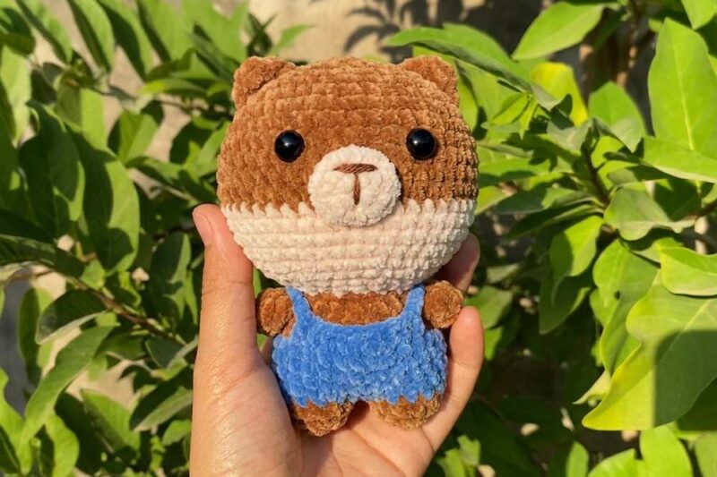 Free Crochet Dog In Overalls Plushie Pattern for Kids