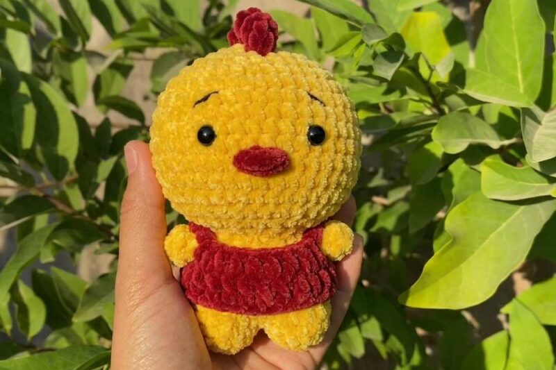 Free Crochet Chicken In Overall Plushie Pattern for Summer