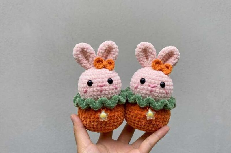 Free Crochet Rabbit Bunny In Basket Plushie for Kids