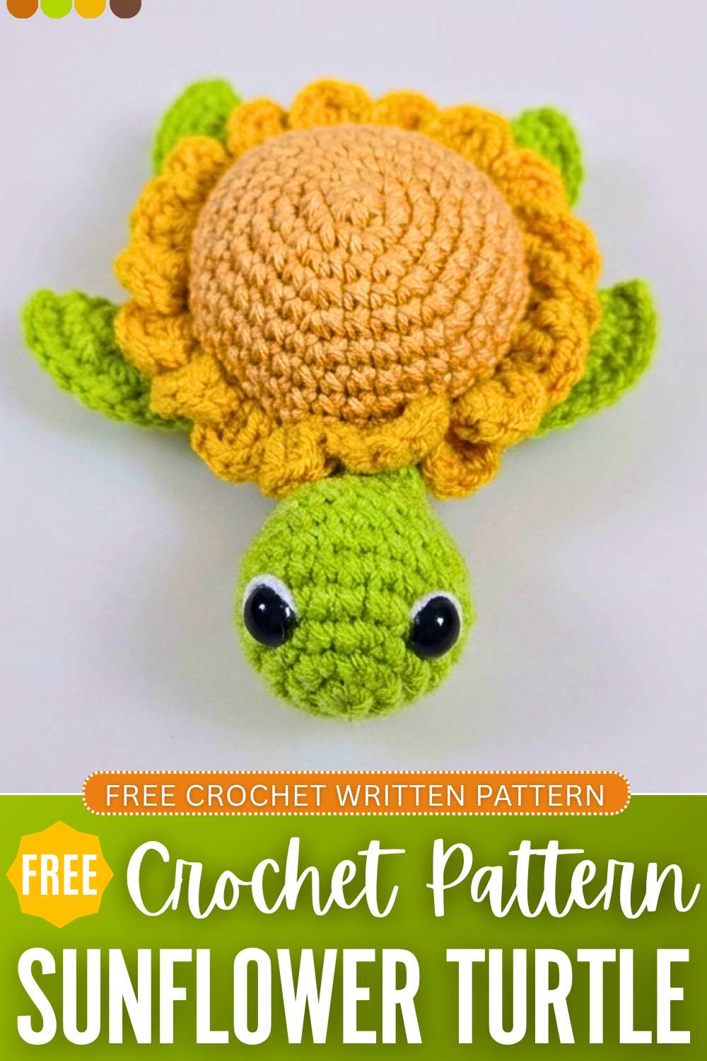 Free Crochet Sunflower Turtle Amigurumi Pattern for Summer : Crafts Hive