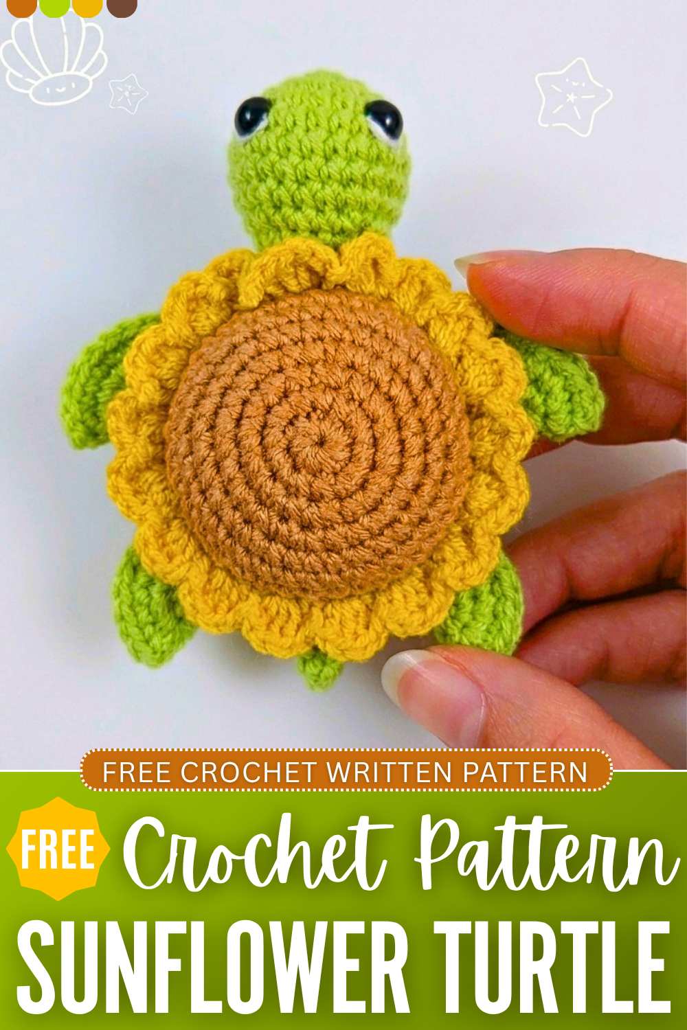 Free Crochet Sunflower Turtle Amigurumi Pattern for Summer : Crafts Hive