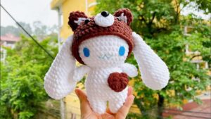 Free Crochet Bunny In Bear Hat Plushie Pattern