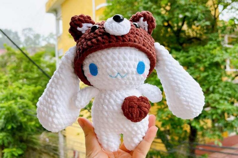 Free Crochet Bunny In Bear Hat Plushie Pattern