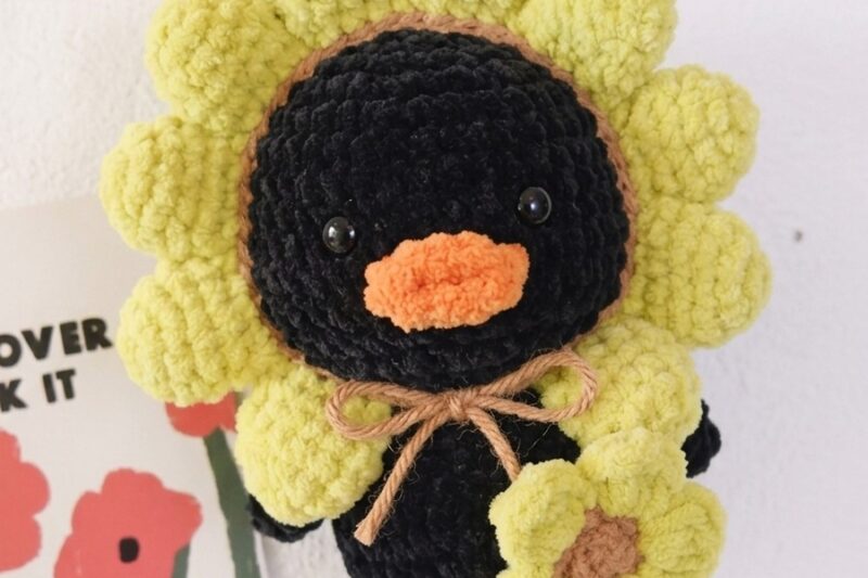 Free Crochet Sunflower Duck Plushie Pattern for Summer