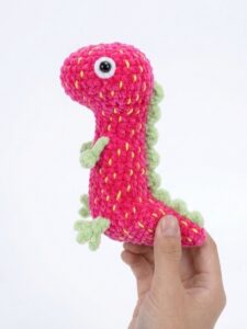 Free Crochet Strawberry Mr. Dinosaur Plushie Pattern for Summer