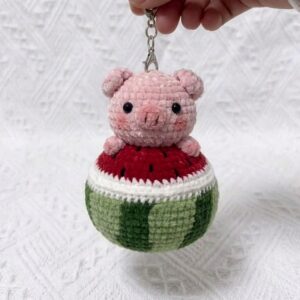 Free Crochet Watermelon Pig Plushie Pattern for Summer