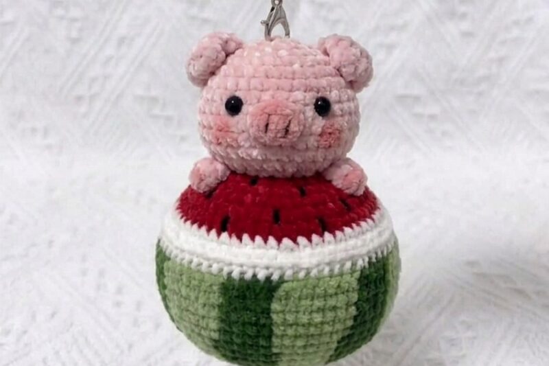 Free Crochet Watermelon Pig Plushie Pattern for Summer