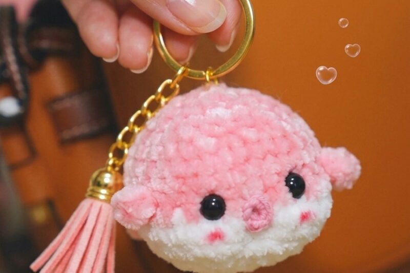 Free Crochet Little Pufferfish Keychain for Summer