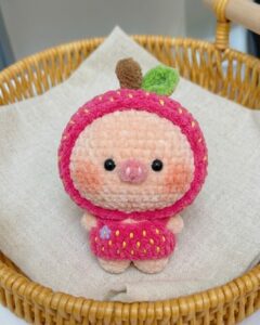 Free Crochet Strawberry Pig Plushie for Summer