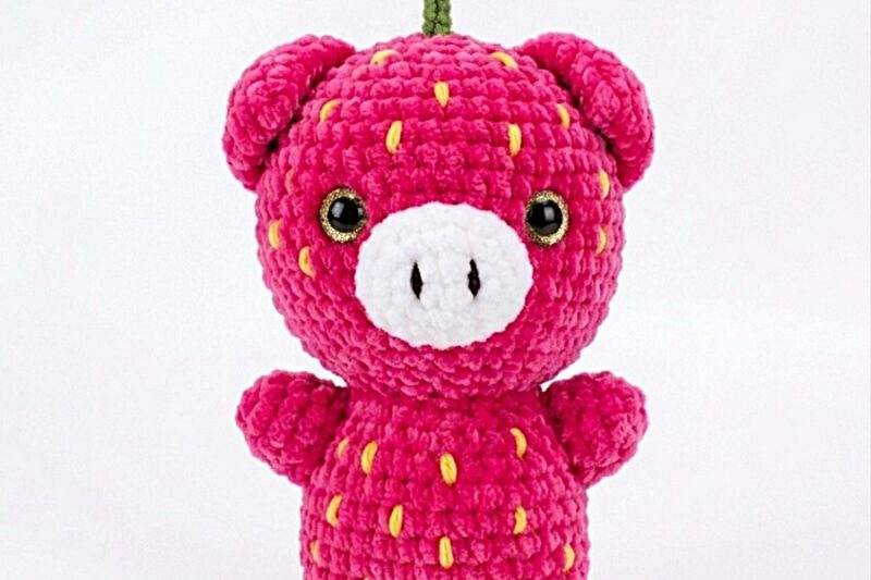 Free Crochet Strawberry Cheering Pig Plushie for Summer