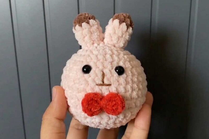 Free Crochet Rabbit Face Plush Keychain for Kids