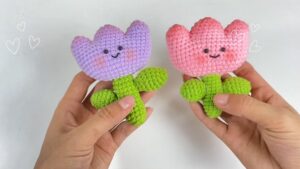 Crochet Smiling Tulip Flower Bag Charm for Kids