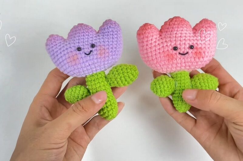 Crochet Smiling Tulip Flower Bag Charm for Kids