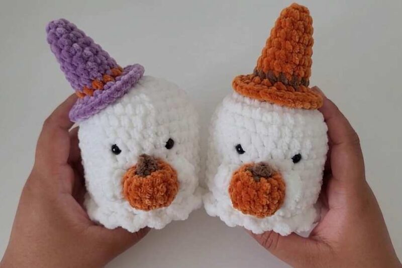 Free Crochet No-Sew Boo Ghost With Pumpkin Plushie Pattern