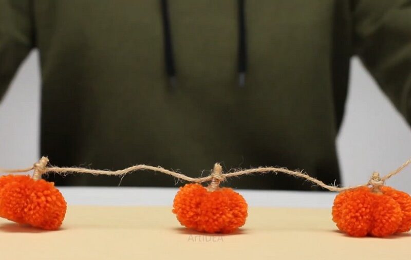 How to DIY A No-Knit Pom Pom Pumpkin Plush for Fall & Halloween