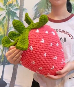 Free Crochet Pillow Strawberry Plushie Pattern for Summer