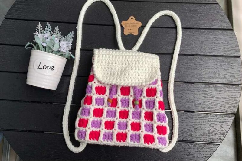 Free Crochet Candy Checkered Backpack Pattern for Summer