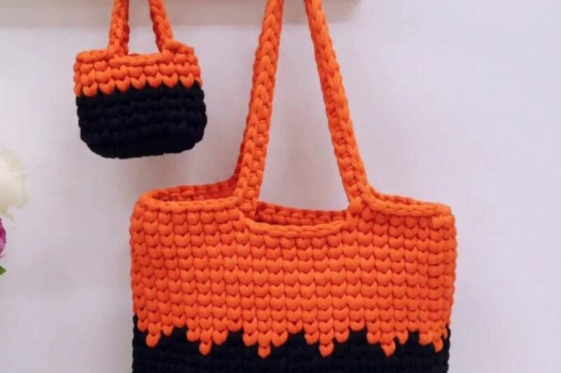 Free Crochet Colorwork Autumn Tote Bag Pattern with Waistcoat Stitch