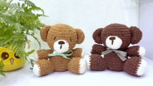 Free Crochet Fuzzy Yarn Teddy Bear Plushie Pattern for Kids