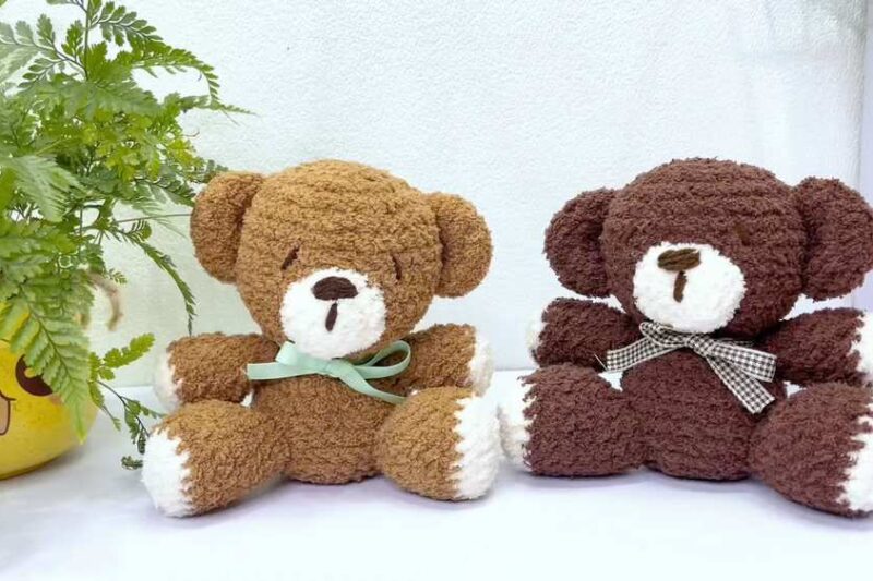Free Crochet Fuzzy Yarn Teddy Bear Plushie Pattern for Kids