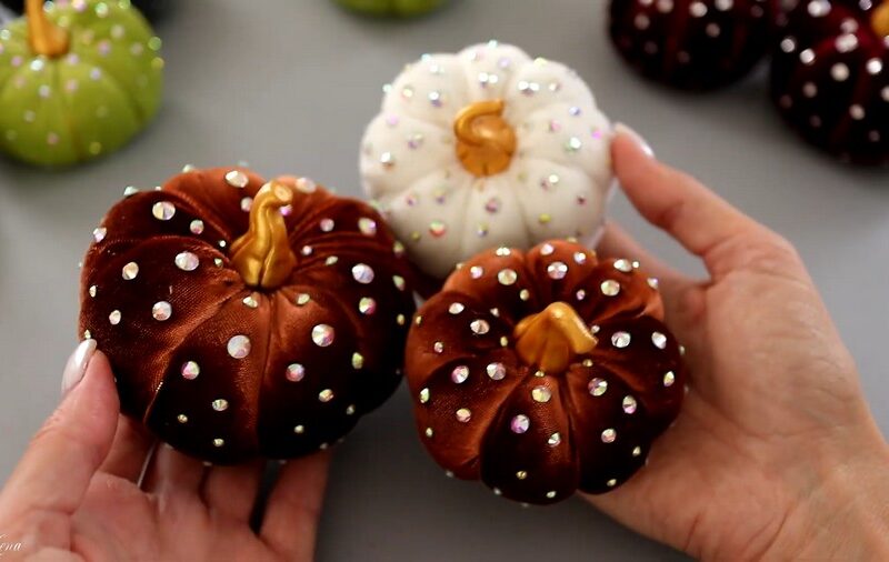 How to DIY Shiny Beaded & Velvety Fabric Pumpkin for Fall Decorations