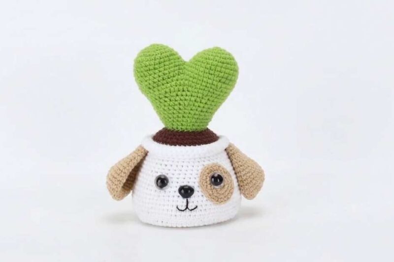 Free Crochet Heart Cactus in Puppy Pot Amigurumi Pattern