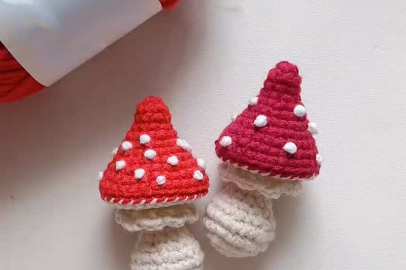 Free Crochet Fairytale Mushroom Amigurumi Keychain for Fall