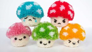 How to DIY Smiling Little Pom Pom Mushrooms with 5 Expressions for Kids