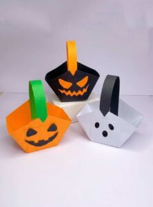 Easy Paper Halloween Candy Box Baskets with Face Templates
