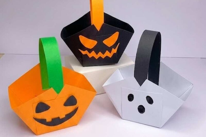 Easy Paper Halloween Candy Box Baskets with Face Templates