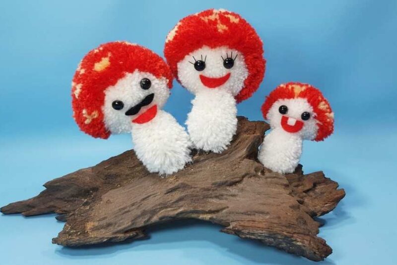 How to DIY Happy Family Mini Mushroom Pompom Toys for Fall